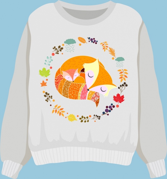 sweater shirt template wild fox icons flowers decoration