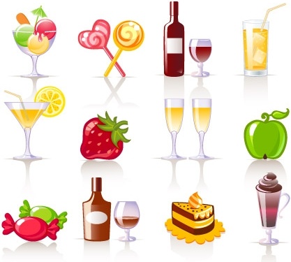 foods and beverages icons various colored styles