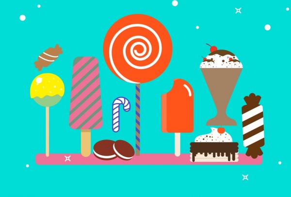 sweet food background colorful icons decoration