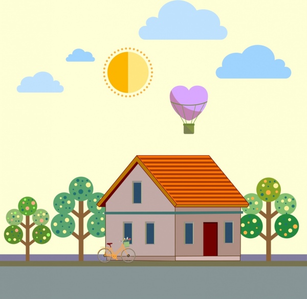 sweet home background house balloon heart icons