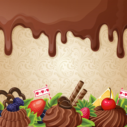 Sweet with drop chocolate background set vector Free 