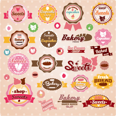 sweet with ice cream labels cute design vector 