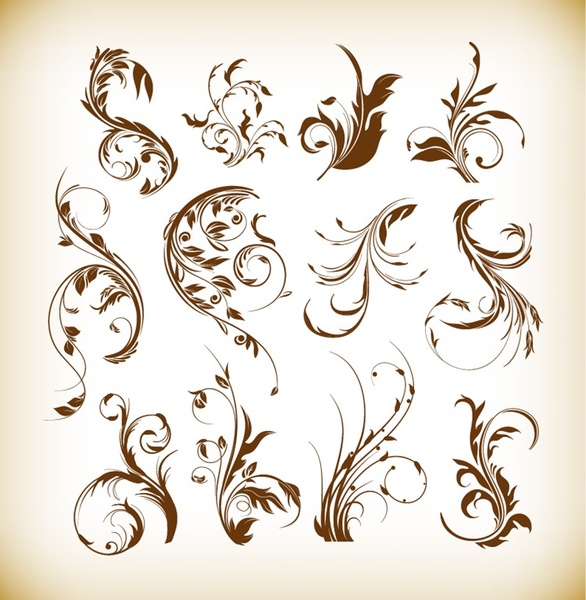 swirl floral graphics vector set