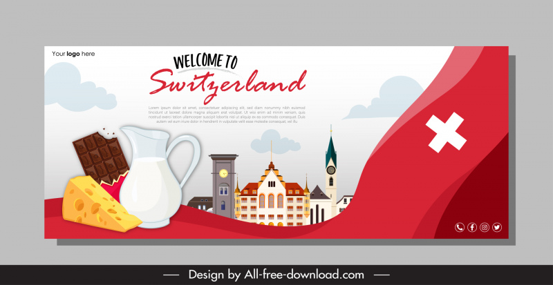 switzerland advertising banner template country symbols elements flag sketch