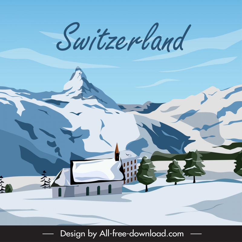  switzerland countryside scenery backdrop snow mountain outline 