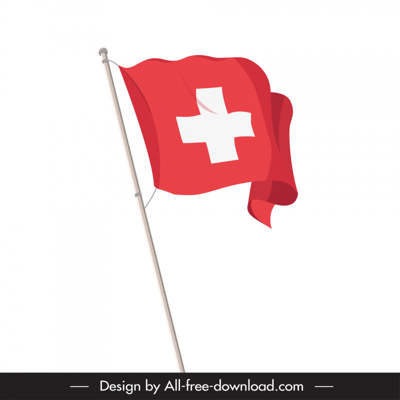 switzerland flag pole icon dynamic waving sketch