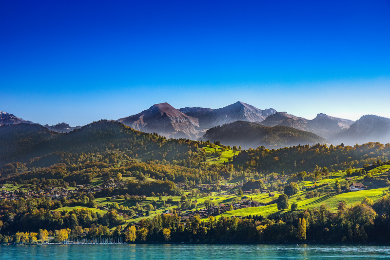 switzerland landscape picture calm lake mountain range 