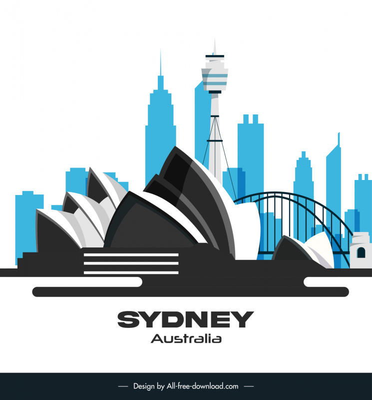 sydney australia advertising poster opera house buildings silhouette sketch