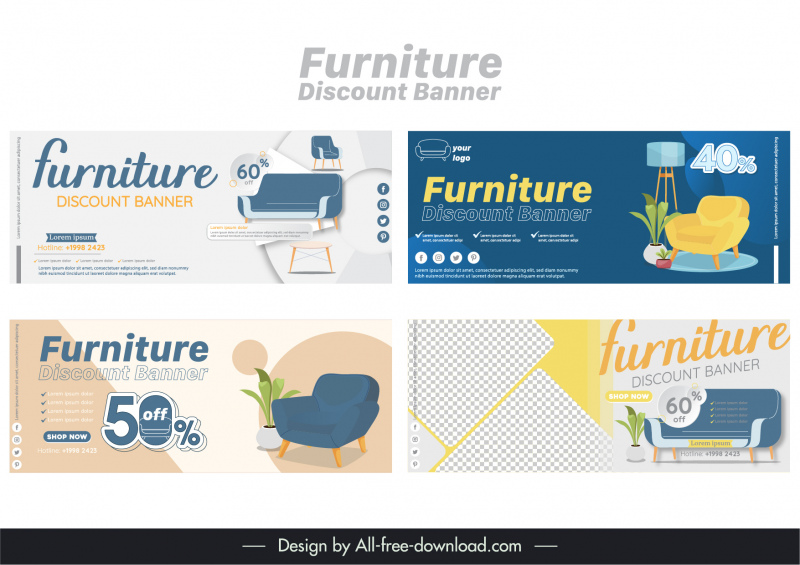 synthetic furniture discount banners collection elegant objects sketch