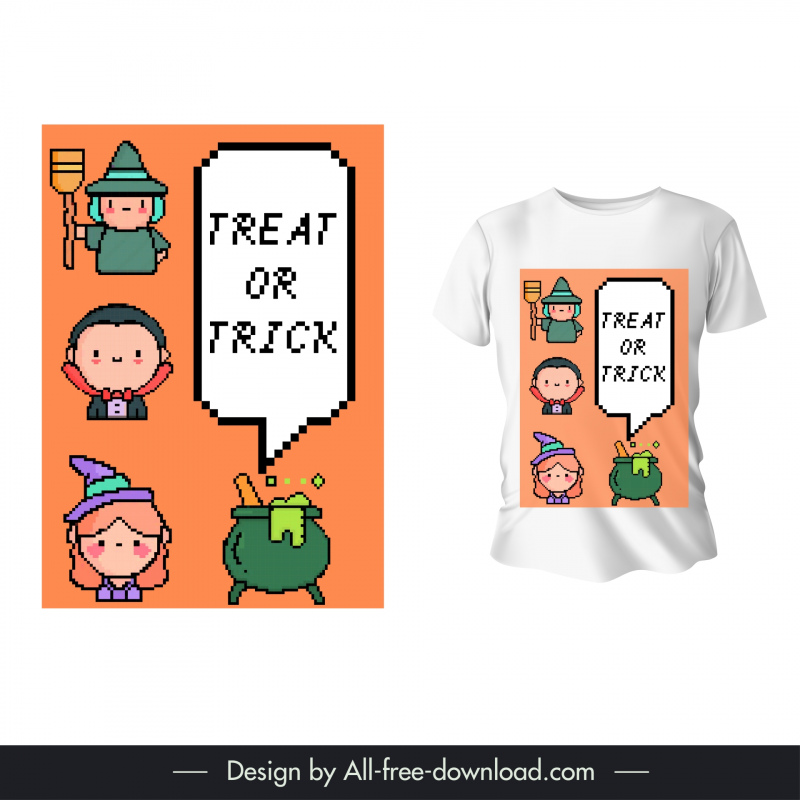 t shirt design elements cute halloween cartoon pixel art 