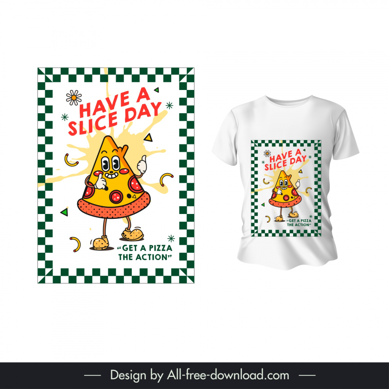t shirt design template cute dynamic stylized pizza