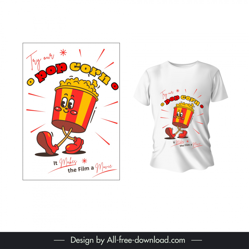 t shirt design template cute stylized popcorn 