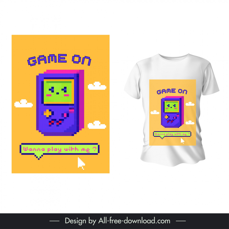 t shirt game template cute stylized pixel art  