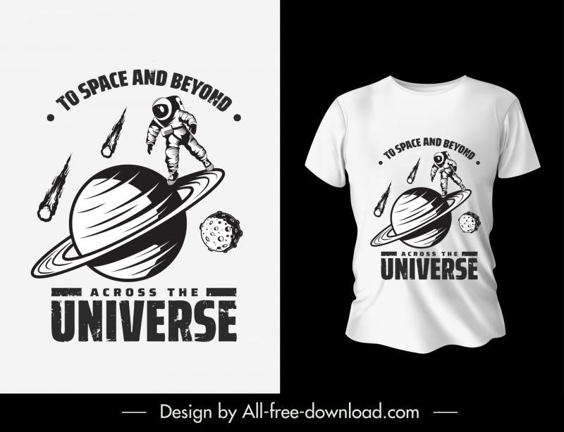 t shirt  space template black white planets astronaut 