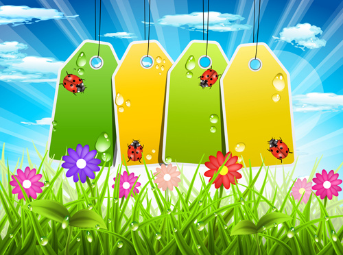 tags and spring background art vector