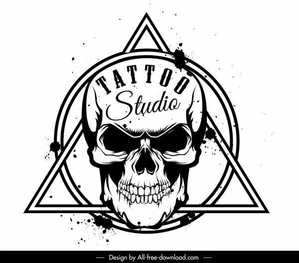 tatoo studio sign template grunge skull geometry design