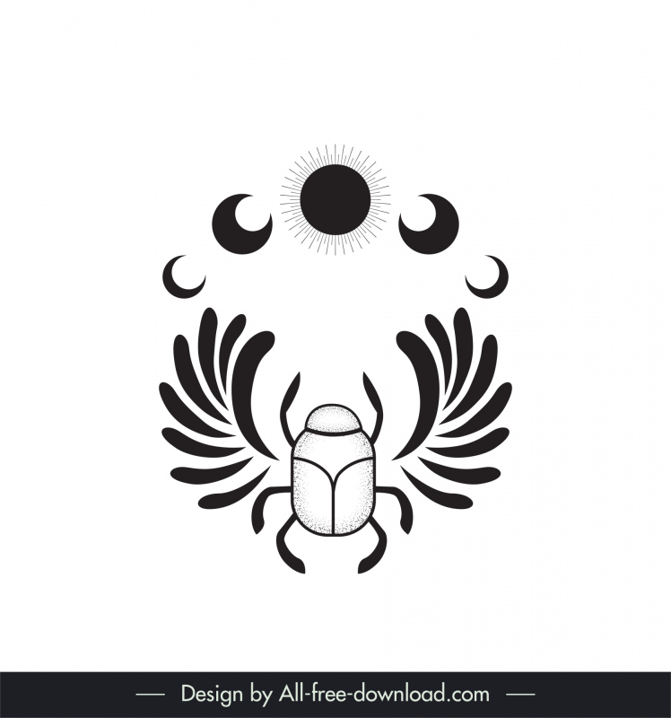 tattoo art template flat black white symmetric bug moon shapes sketch