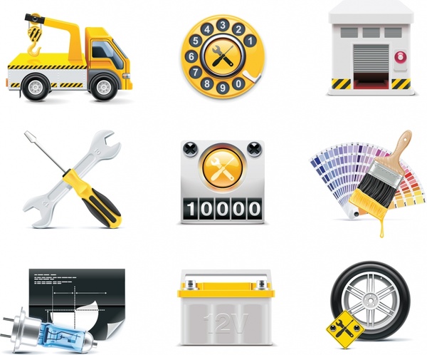 car services icons colored modern symbols realistic design