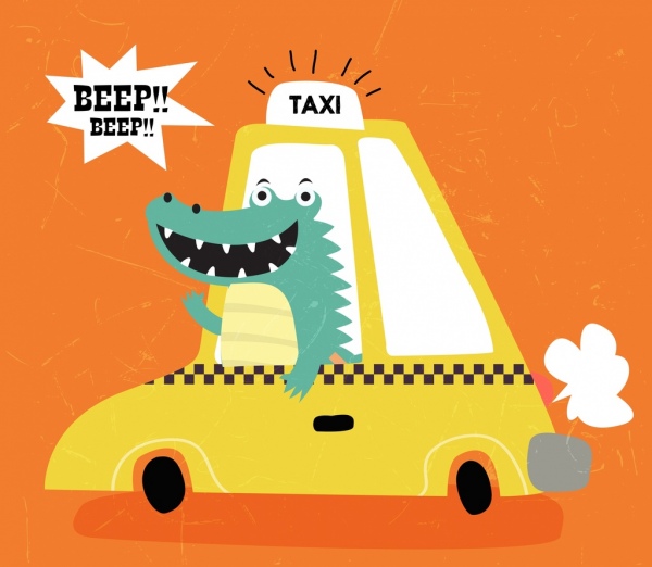 taxi background car stylized crocodile icon funny cartoon