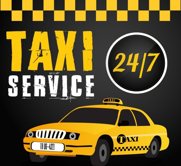 taxi service advertising car icon black yellow decor 