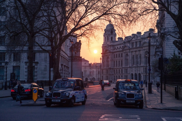 taxis at sunset 