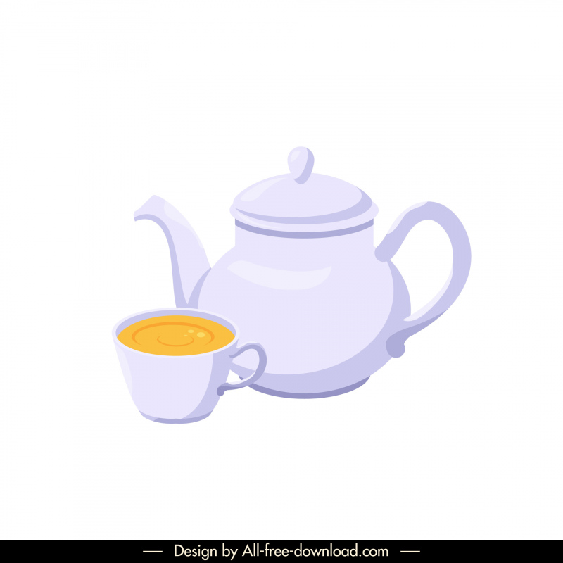 tea break design elements elegant pot cup sketch