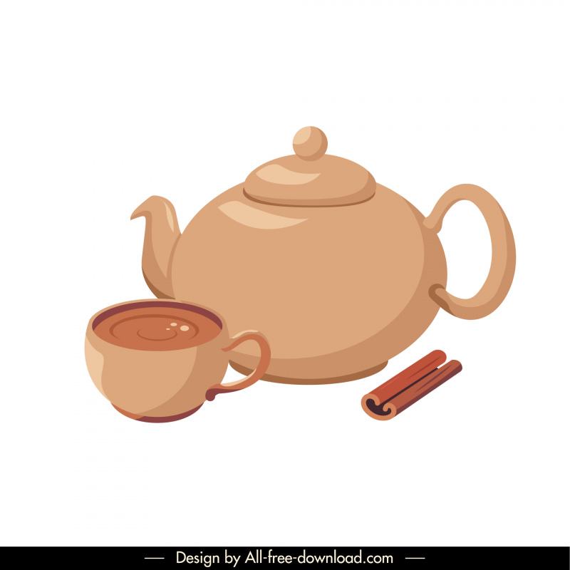  tea break design elements pot cup cinnamon sketch elegant classic design 
