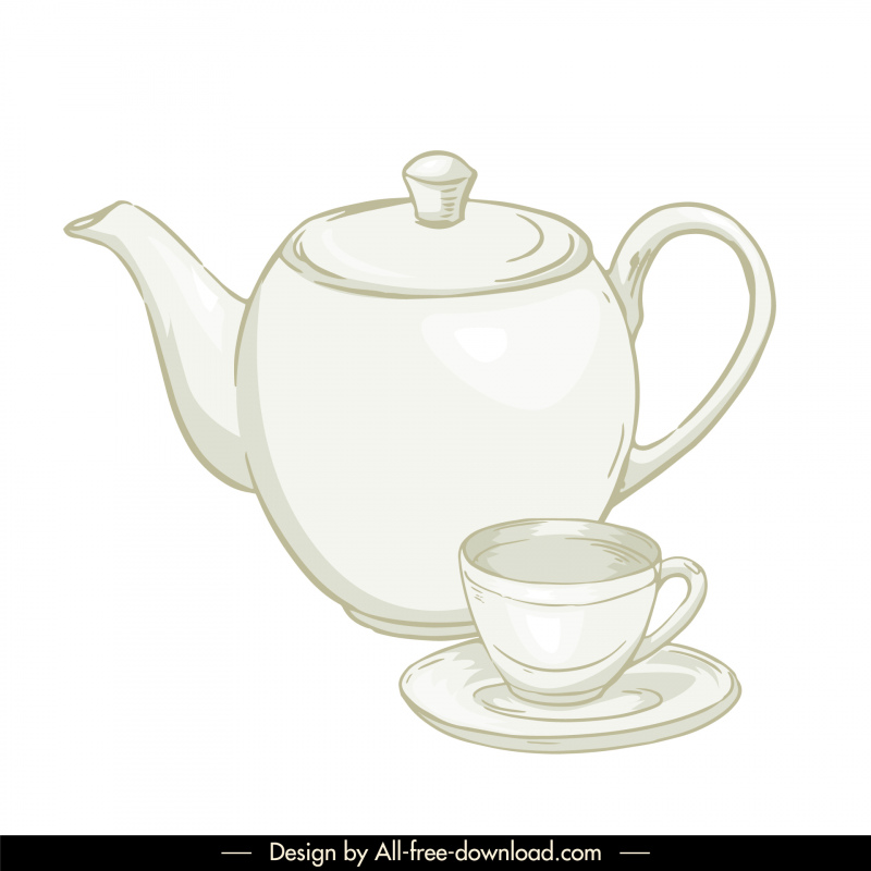 tea design elements classical handdrawn pot cup sketch