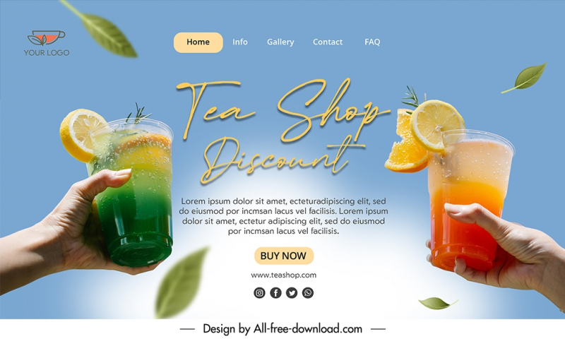 tea shop landing page discount template elegant dynamic realistic 