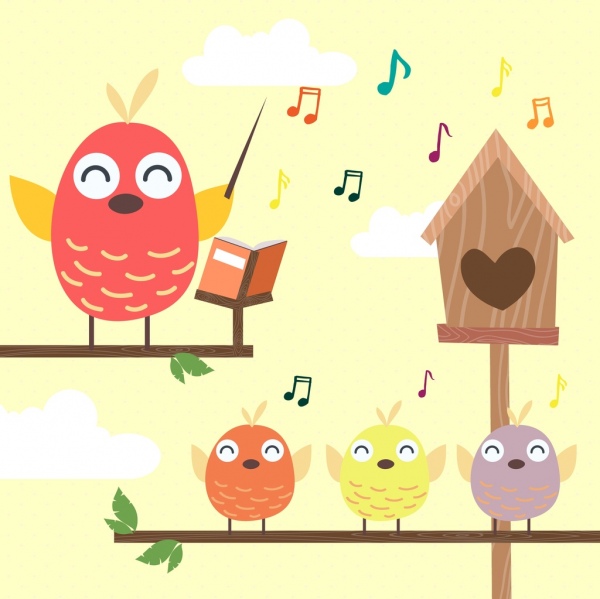 teaching background stylized birds icons colored cartoon