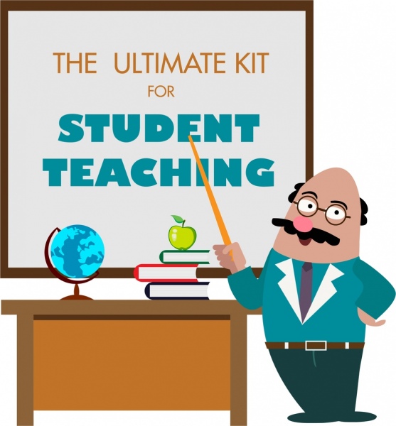 teaching tools advertisement teacher board icons colored cartoon