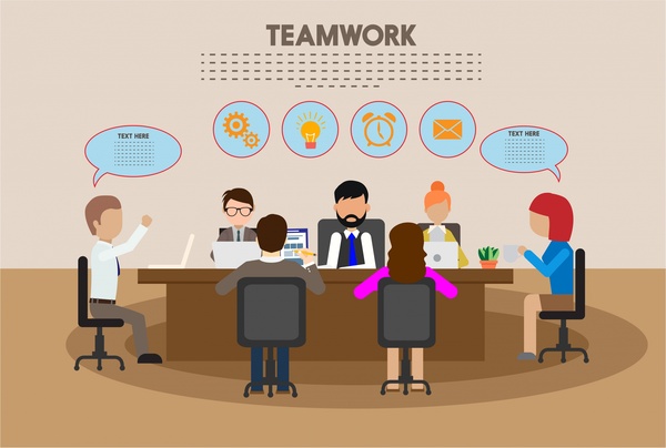 teamwork concept design meeting and speech baubles context