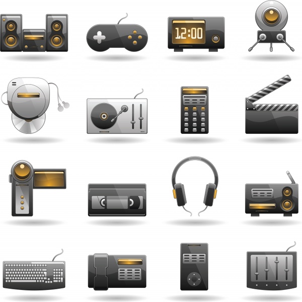 technology icons shiny modern symbols flat sketch