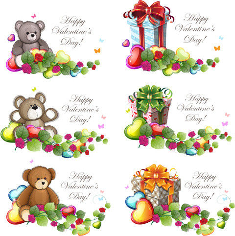 teddy bear valentines cards vectors