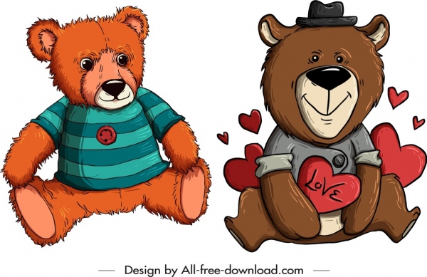 teddy bears templates cute stylized cartoon sketch 