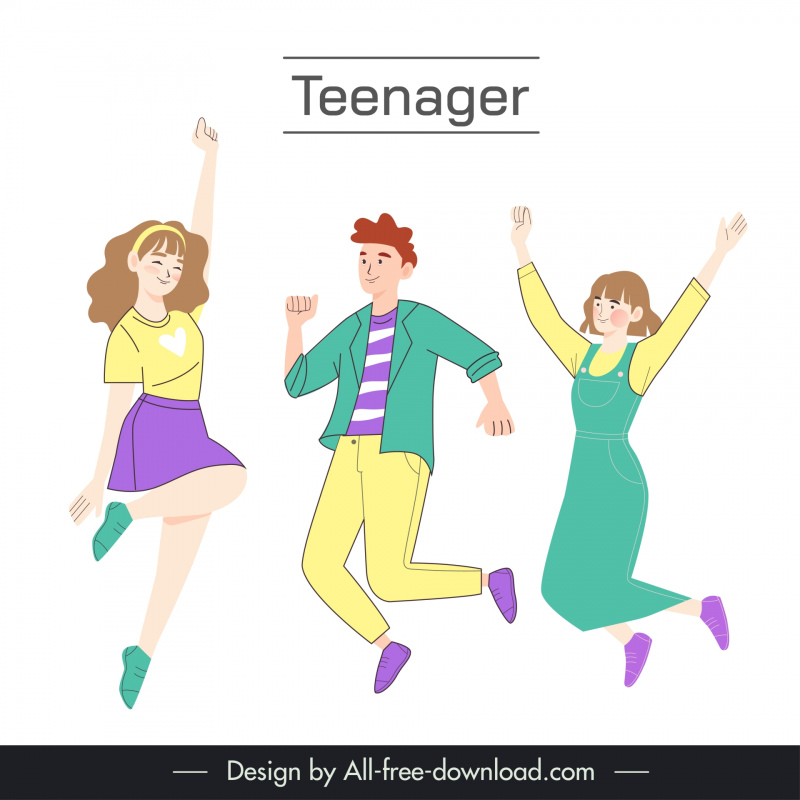 teenager youthful energy design elements flat handdrawn cartoon 