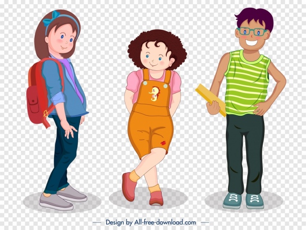 teenagers icons colored cartoon characters modern design