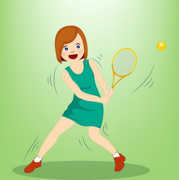 tennis background female player icon colored cartoon design