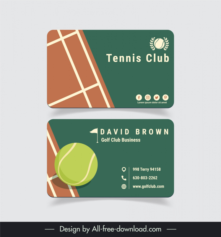 tennis business cards template flat ball court