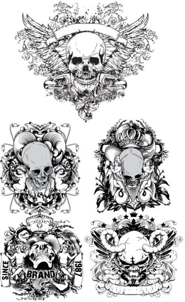 terror black and white skull labels vector