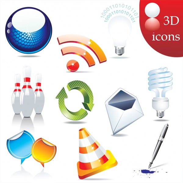 3d icons templates shiny colored modern design