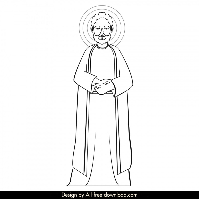 thaddaeus christian apostle icon black white vintage cartoon character outline