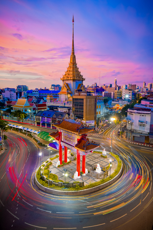 thailand landscape picture dynamic light effect traffic twilight scene