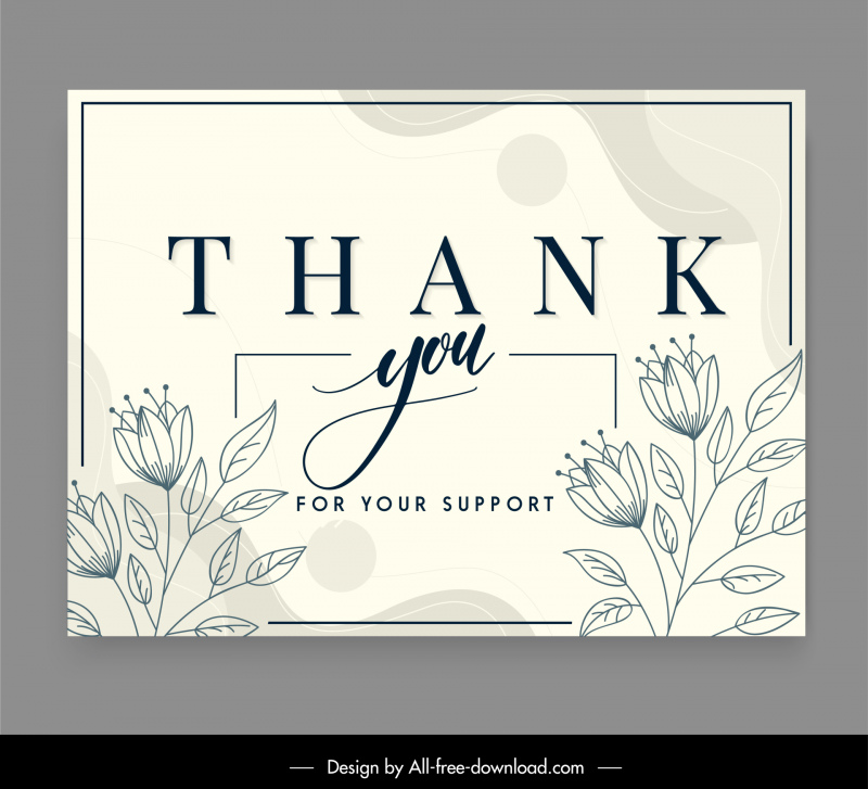 thank you card template elegant classical flowers handdraw