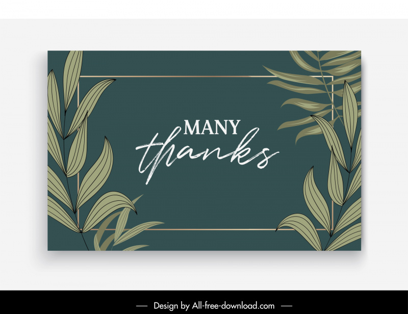 thank you card template elegant flat leaves texts