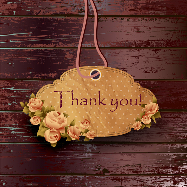 thank you flower frame on wood background