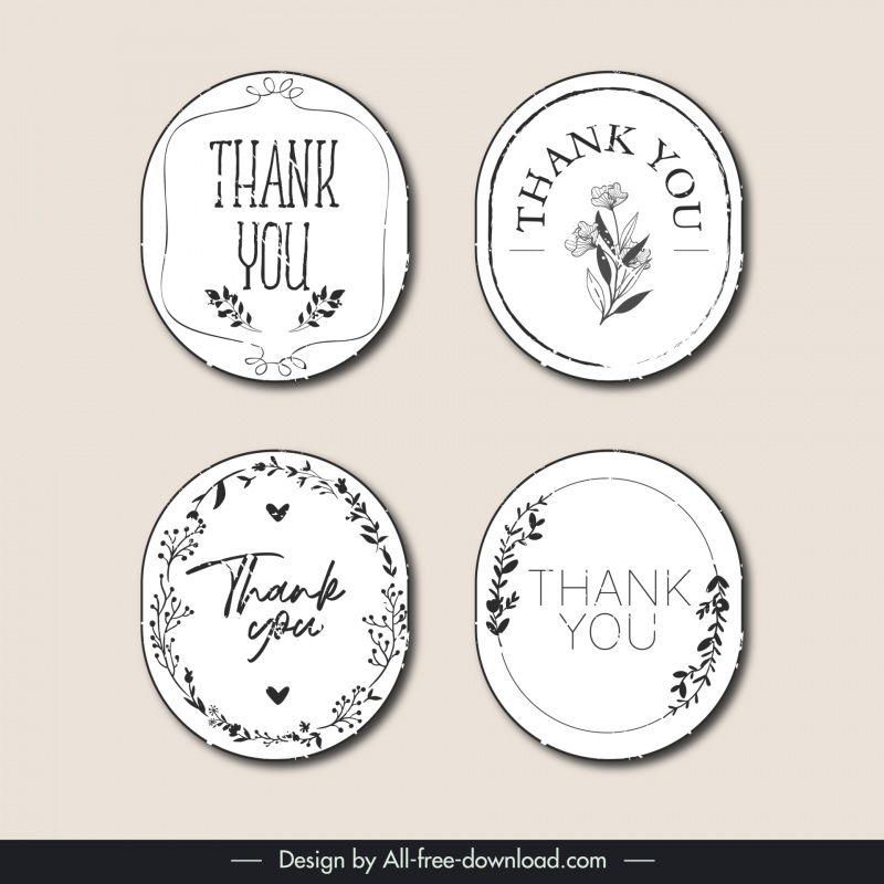 thank you stamp templates classical texts flowers leaves decor