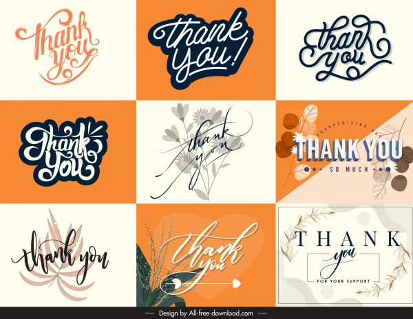 thanking card decor templates elegant calligraphic plants sketch