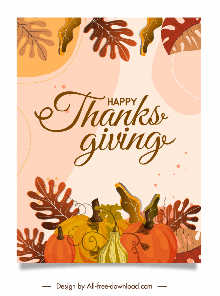 thanks giving banner template classical pumpkin leaves decor