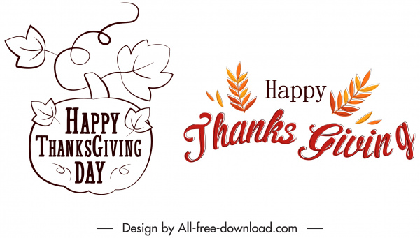 happy thanksgiving decor elements leaf calligraphic sketch